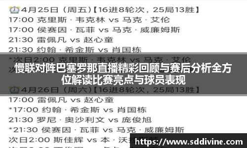 慢联对阵巴塞罗那直播精彩回顾与赛后分析全方位解读比赛亮点与球员表现